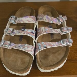 Birkenstock Florida Sandals - Pastel Leaf Pattern
